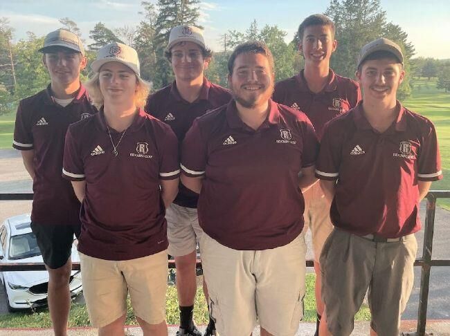 Ridgway golf seniors were honored and played their final match on Wednesday at Laurel Mill. The Elkers won 220-226. Front l-r, Wyatt Shaffer, Brent DeFranco, Kole Asti. Back l-r, Logan Jordan, Alec DeVallance, Eric Gustafson